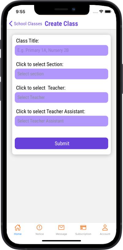 Iphone create classroom page on mykidschool mobile app