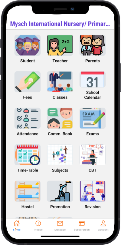 Homescreen of myKidSchool mobile application on ios platform