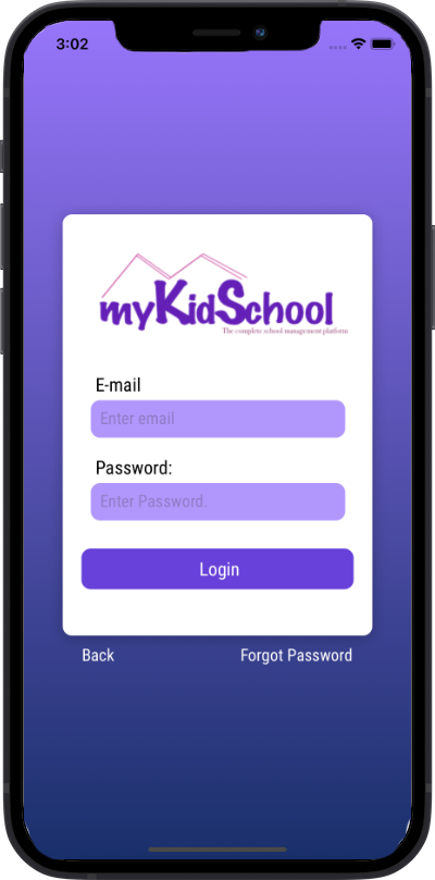 Photos of sign-in page on myKidschool mobile app